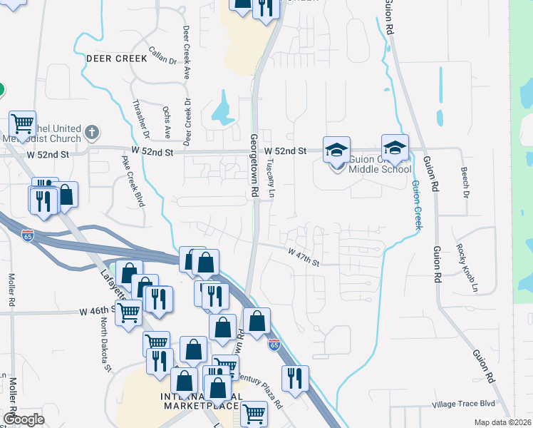 map of restaurants, bars, coffee shops, grocery stores, and more near 4932 Tuscany Lane in Indianapolis