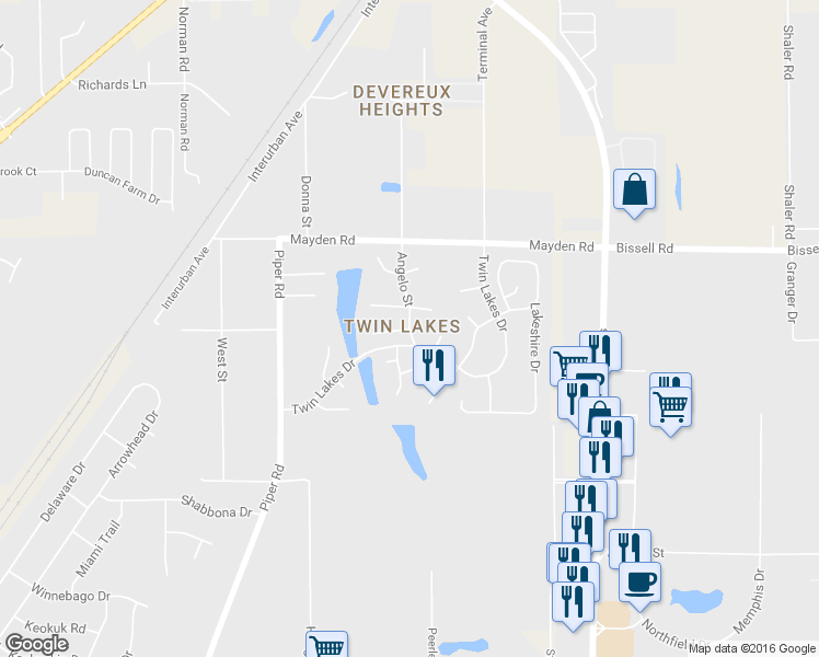 map of restaurants, bars, coffee shops, grocery stores, and more near 3108 Angelo Street in Springfield
