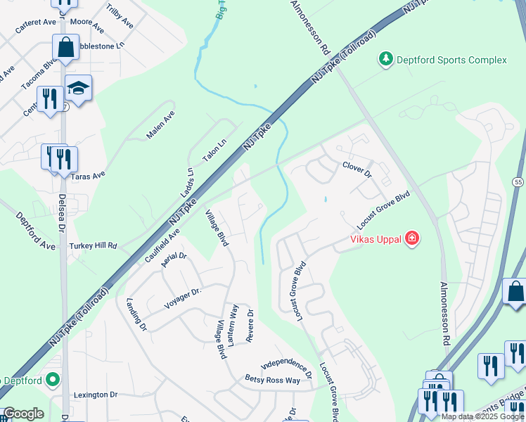 map of restaurants, bars, coffee shops, grocery stores, and more near 532 Boxwood Lane in Woodbury