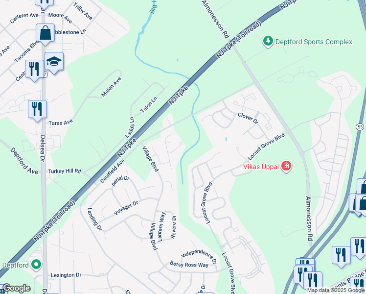 map of restaurants, bars, coffee shops, grocery stores, and more near 532 Boxwood Lane in Woodbury