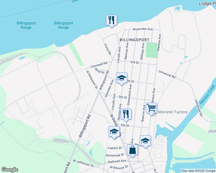 map of restaurants, bars, coffee shops, grocery stores, and more near 428 Sheridan Avenue in Paulsboro