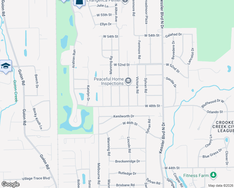 map of restaurants, bars, coffee shops, grocery stores, and more near 4903 Manning Road in Indianapolis