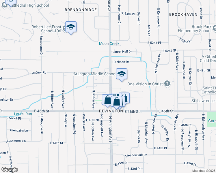 map of restaurants, bars, coffee shops, grocery stores, and more near 5957 Devington Road in Indianapolis