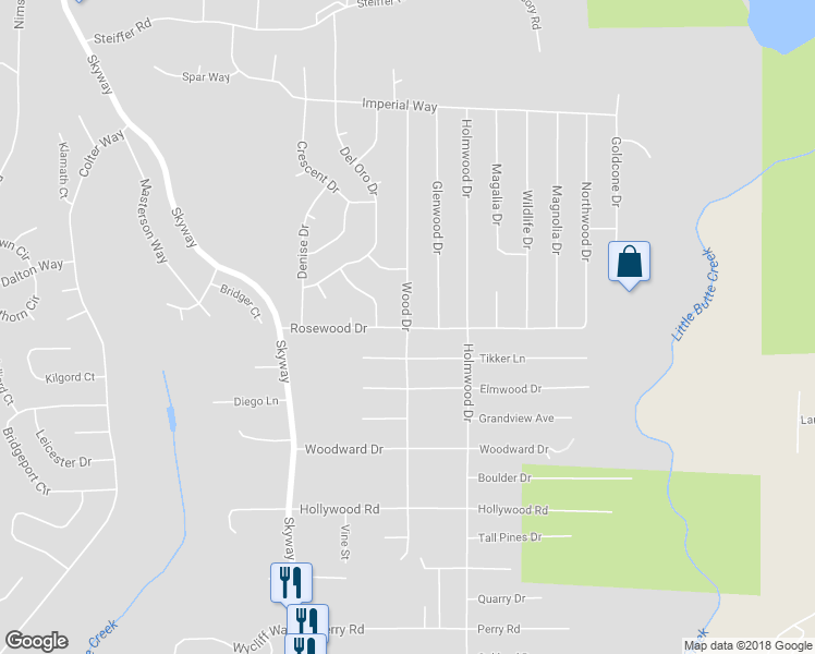 map of restaurants, bars, coffee shops, grocery stores, and more near 14700 Wood Drive in Magalia