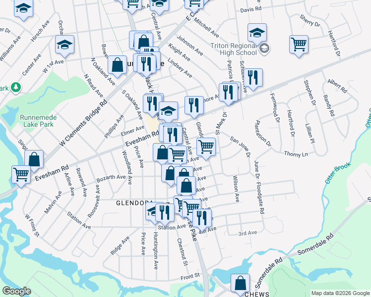 map of restaurants, bars, coffee shops, grocery stores, and more near 33a 12th Avenue in Camden County