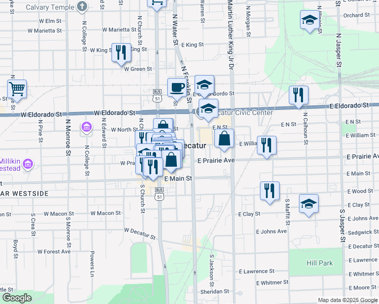 map of restaurants, bars, coffee shops, grocery stores, and more near in Decatur