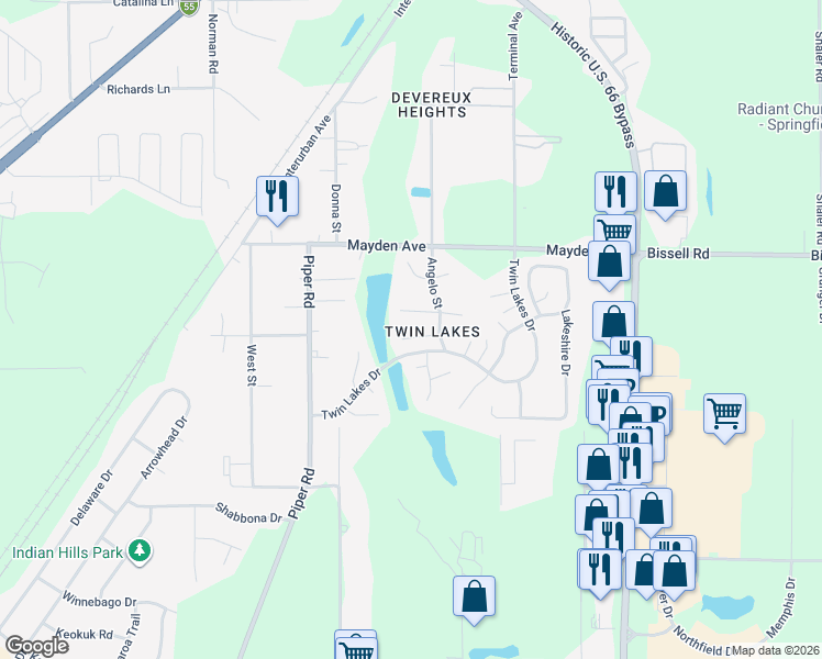 map of restaurants, bars, coffee shops, grocery stores, and more near 15 Champlain Drive in Springfield