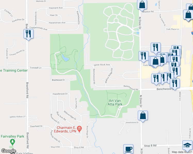 map of restaurants, bars, coffee shops, grocery stores, and more near 3019 Benchwood Road in Dayton
