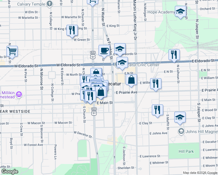 map of restaurants, bars, coffee shops, grocery stores, and more near in Decatur