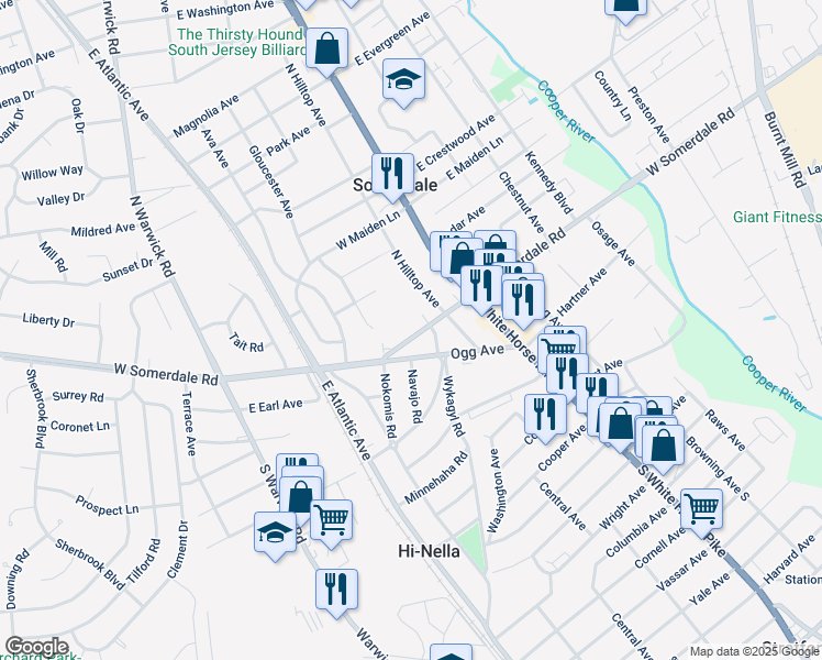 map of restaurants, bars, coffee shops, grocery stores, and more near 122 West Somerdale Road in Somerdale