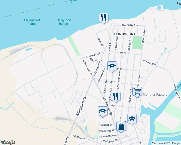 map of restaurants, bars, coffee shops, grocery stores, and more near 417 North Delaware Street in Paulsboro