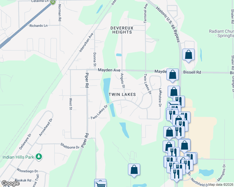 map of restaurants, bars, coffee shops, grocery stores, and more near 15 Champlain Drive in Springfield