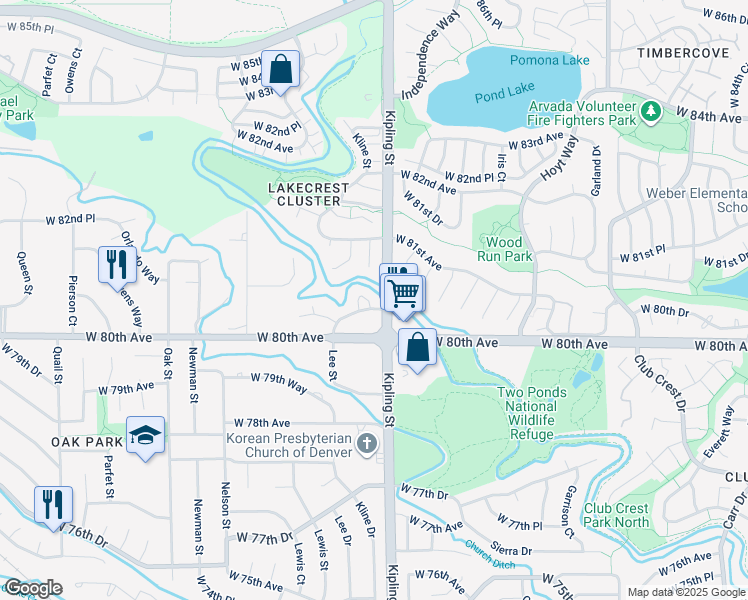 map of restaurants, bars, coffee shops, grocery stores, and more near 8035 Lee Drive in Arvada
