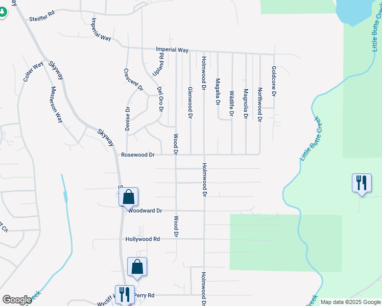 map of restaurants, bars, coffee shops, grocery stores, and more near 14472 Glenwood Drive in Magalia