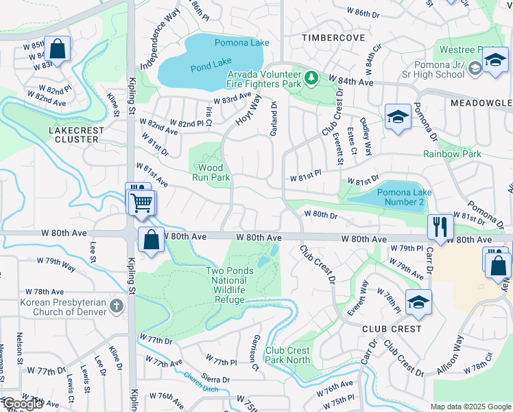 map of restaurants, bars, coffee shops, grocery stores, and more near 8070 Holland Court in Arvada