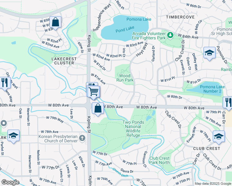 map of restaurants, bars, coffee shops, grocery stores, and more near 8054 Jellison Street in Arvada