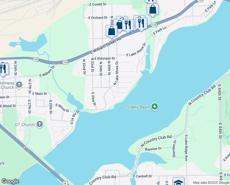 map of restaurants, bars, coffee shops, grocery stores, and more near 186 35th Court in Decatur