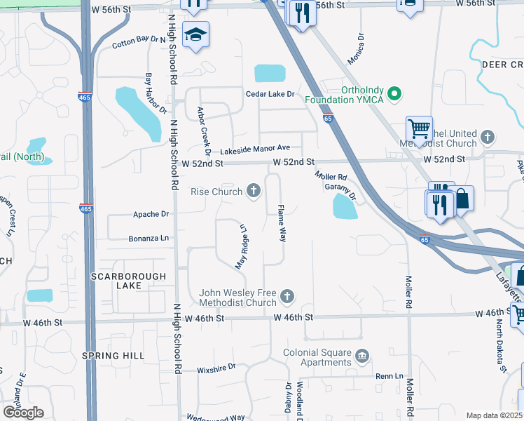 map of restaurants, bars, coffee shops, grocery stores, and more near 4945 Whisenand Drive in Indianapolis