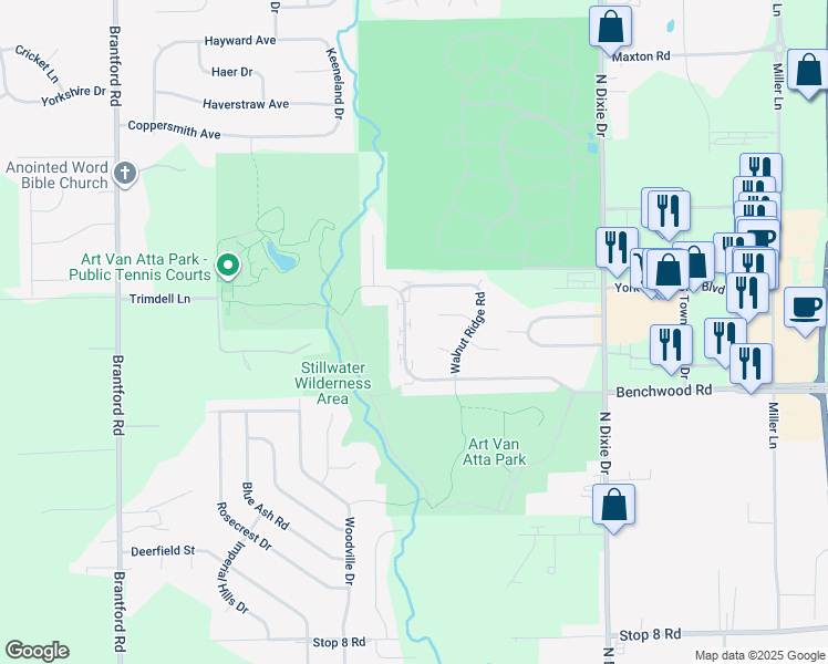 map of restaurants, bars, coffee shops, grocery stores, and more near 3013 Benchwood Road in Dayton
