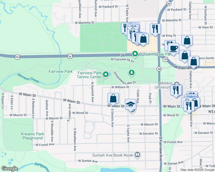 map of restaurants, bars, coffee shops, grocery stores, and more near 100-298 N Dennis Ave in Decatur