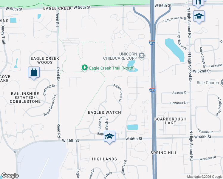 map of restaurants, bars, coffee shops, grocery stores, and more near 5007 Quail Ridge Lane in Indianapolis