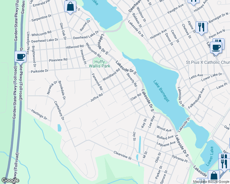 map of restaurants, bars, coffee shops, grocery stores, and more near 1601 Sommerell Avenue in Lacey Township