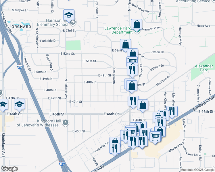 map of restaurants, bars, coffee shops, grocery stores, and more near 4740 Wellington Avenue in Lawrence