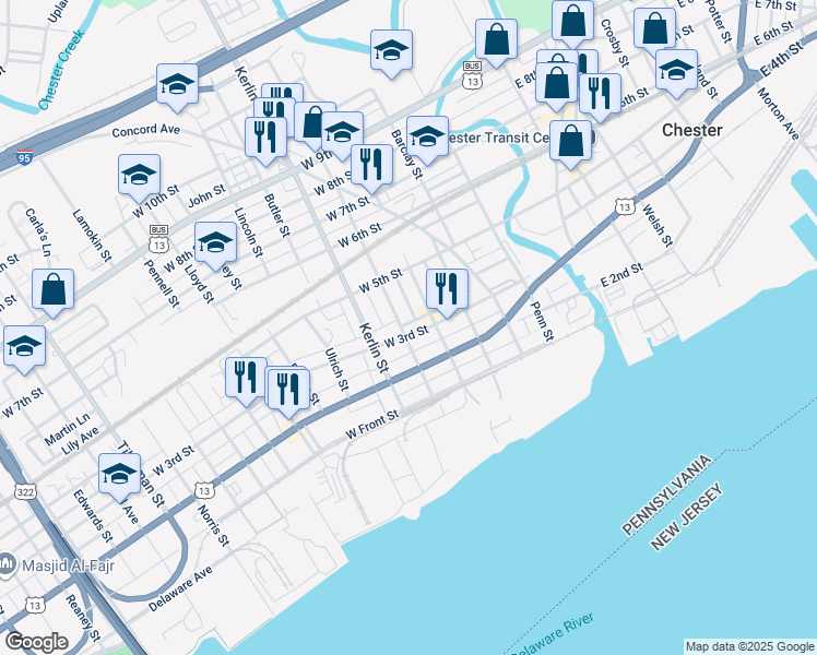map of restaurants, bars, coffee shops, grocery stores, and more near 536 West 3rd Street in Chester