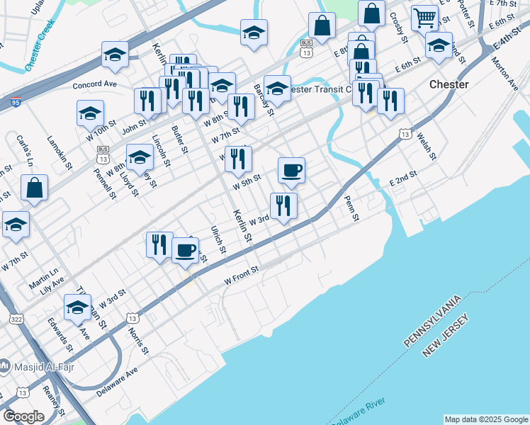 map of restaurants, bars, coffee shops, grocery stores, and more near 536 West 3rd Street in Chester