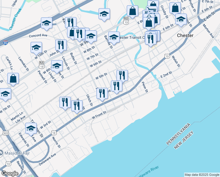 map of restaurants, bars, coffee shops, grocery stores, and more near 530 West 3rd Street in Chester