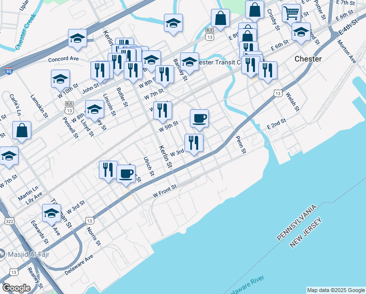 map of restaurants, bars, coffee shops, grocery stores, and more near 530 West 3rd Street in Chester