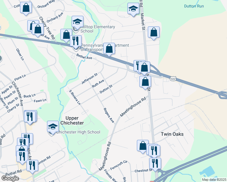 map of restaurants, bars, coffee shops, grocery stores, and more near 498 Monticello Avenue in Delaware County