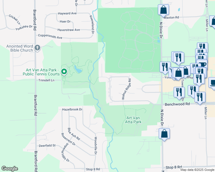 map of restaurants, bars, coffee shops, grocery stores, and more near 3026 Benchwood Road in Dayton