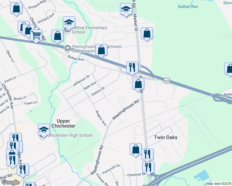 map of restaurants, bars, coffee shops, grocery stores, and more near 19 Tansey Drive in Aston