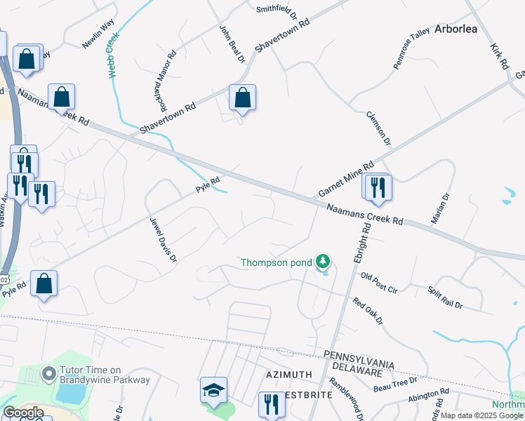 map of restaurants, bars, coffee shops, grocery stores, and more near 908 Weathering Lane in Chadds Ford