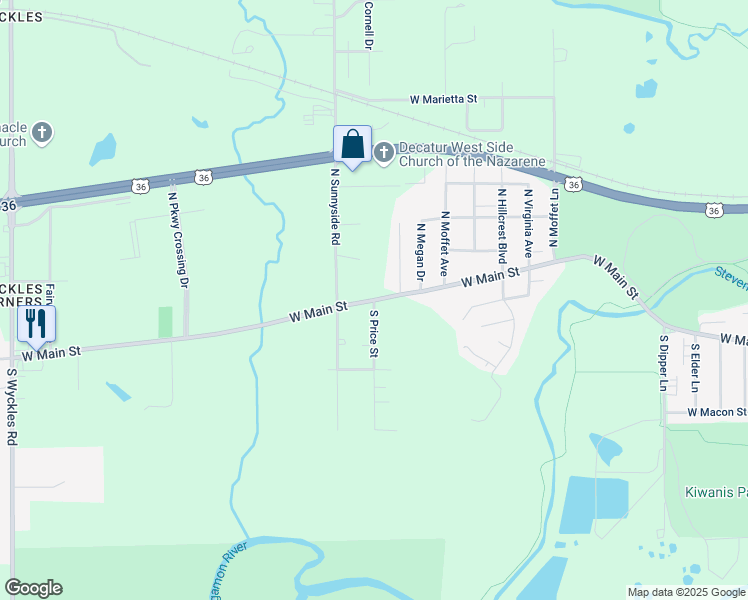 map of restaurants, bars, coffee shops, grocery stores, and more near 100 South Price Street in Decatur