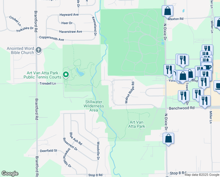 map of restaurants, bars, coffee shops, grocery stores, and more near 2950 Benchwood Road in Dayton