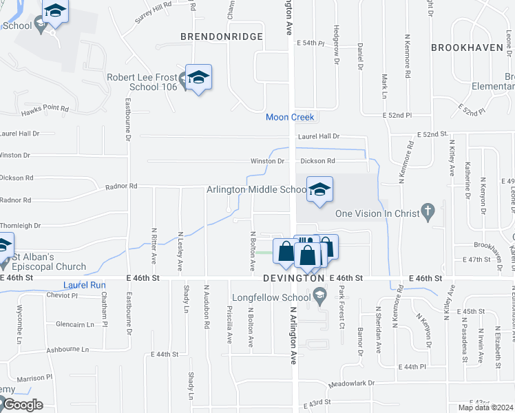 map of restaurants, bars, coffee shops, grocery stores, and more near 5917 Radnor Road in Indianapolis
