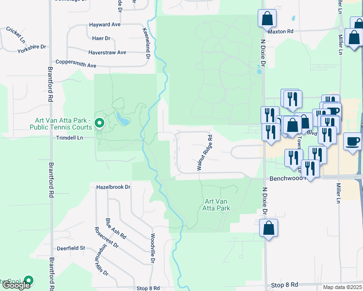 map of restaurants, bars, coffee shops, grocery stores, and more near 2997 Benchwood Road in Dayton