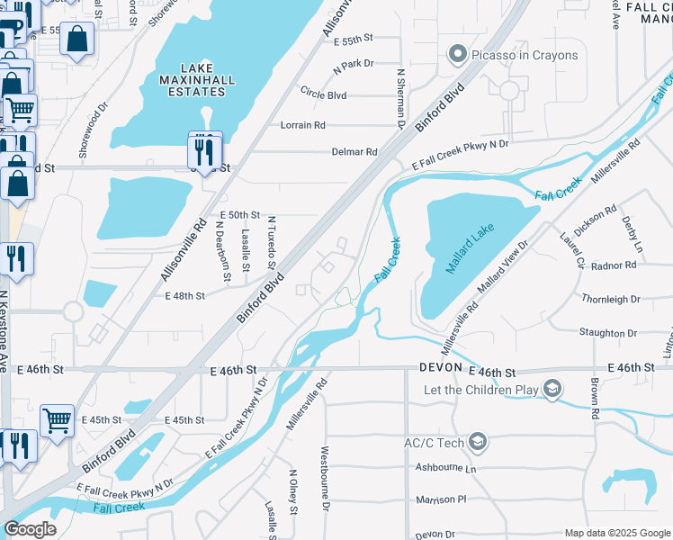 map of restaurants, bars, coffee shops, grocery stores, and more near 3433 Alsuda Court in Indianapolis