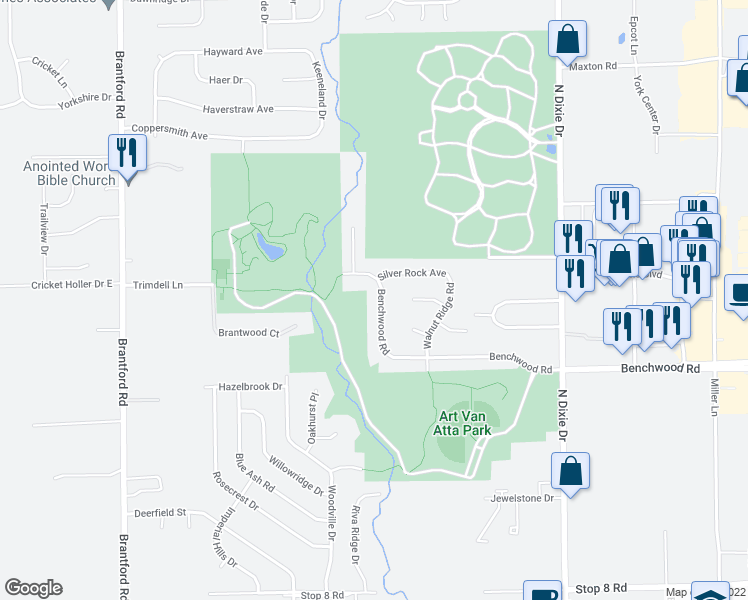map of restaurants, bars, coffee shops, grocery stores, and more near 3000 Benchwood Road in Dayton