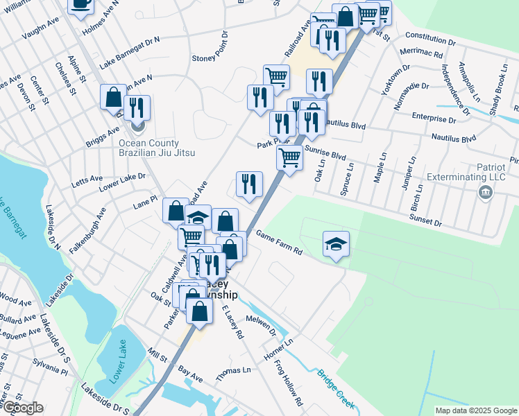 map of restaurants, bars, coffee shops, grocery stores, and more near 216 U.S. 9 in Lacey Township