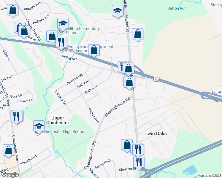 map of restaurants, bars, coffee shops, grocery stores, and more near 485 Monticello Avenue in Aston