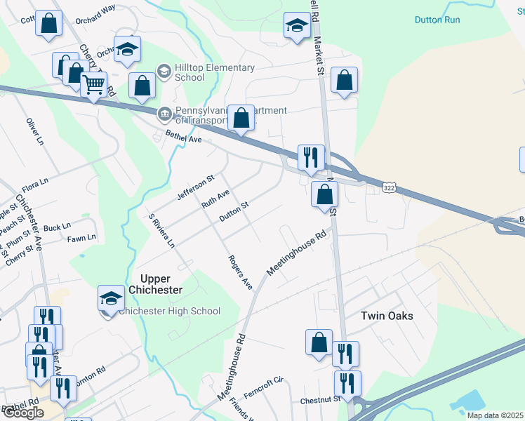 map of restaurants, bars, coffee shops, grocery stores, and more near 492 Monticello Avenue in Aston
