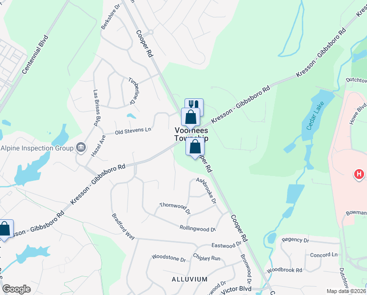 map of restaurants, bars, coffee shops, grocery stores, and more near 125 Kresson Gibbsboro Road in Voorhees Township