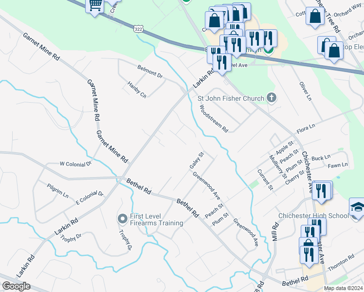 map of restaurants, bars, coffee shops, grocery stores, and more near 1213 Eric Drive in Boothwyn