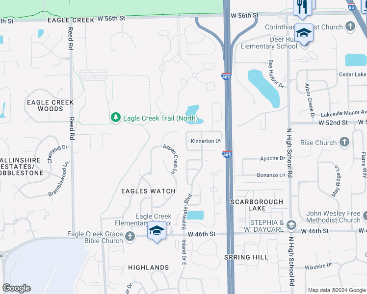map of restaurants, bars, coffee shops, grocery stores, and more near 5110 Stanhope Lane in Indianapolis