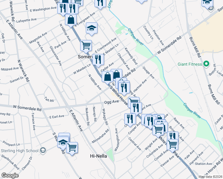 map of restaurants, bars, coffee shops, grocery stores, and more near 99 North White Horse Pike in Somerdale