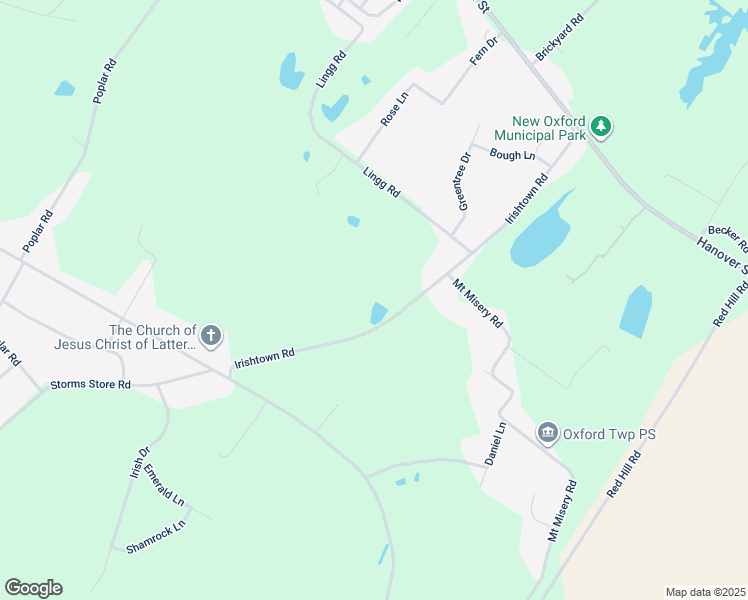 map of restaurants, bars, coffee shops, grocery stores, and more near 1444 Irishtown Road in New Oxford