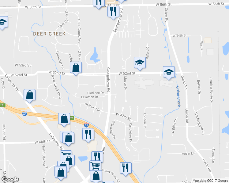 map of restaurants, bars, coffee shops, grocery stores, and more near 5018 Tuscany Lane in Indianapolis